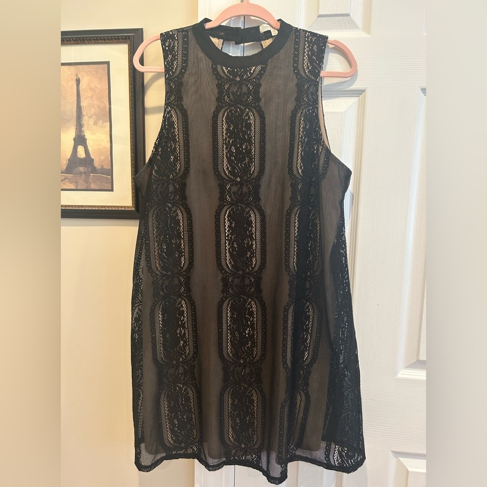 Black Lace and Cream Sleeveless Dress
